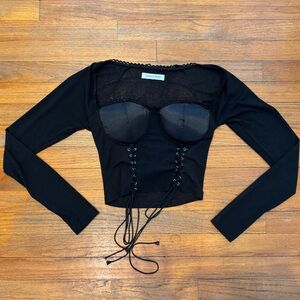 Danielle Guizio Black Lace-Up Corset Top